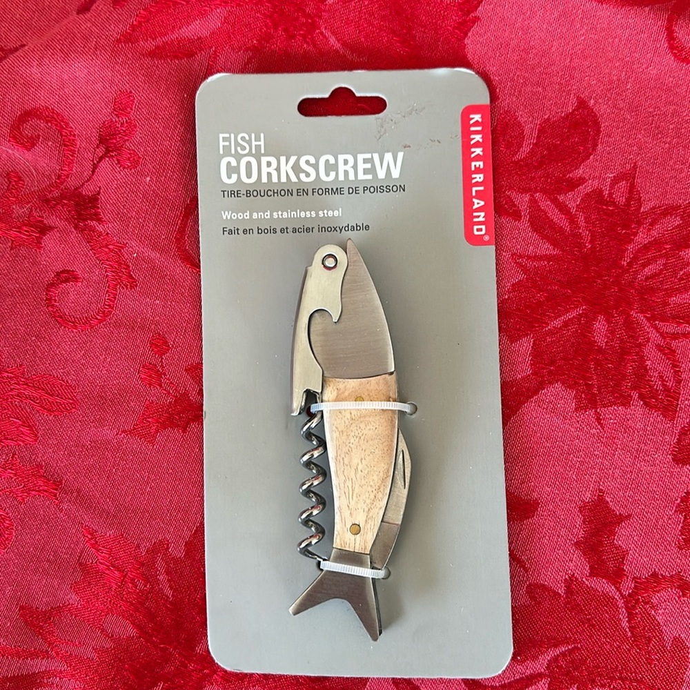 Heavy duty Wood stainless steel fish corkscrew and opener